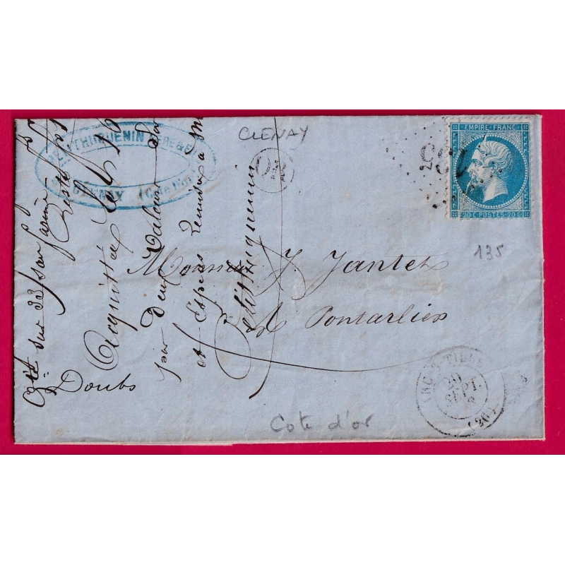 N°22 GC 135 ARC SUR TILLE COTE D'OR OR DE CLENAY POUR PONTARLIER DOUBS LETTRE COVER