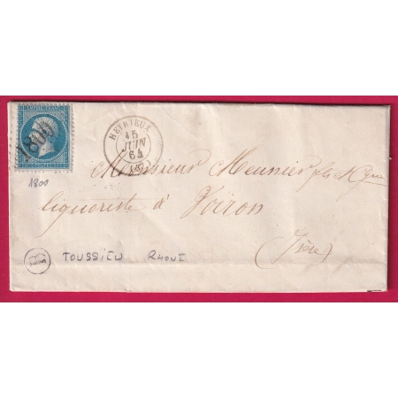 N°22 GC 1800 HEYRIEUX ISERE BOITE RURALE B TOUSSIEU RHONE POUR VOIRON LETTRE COVER