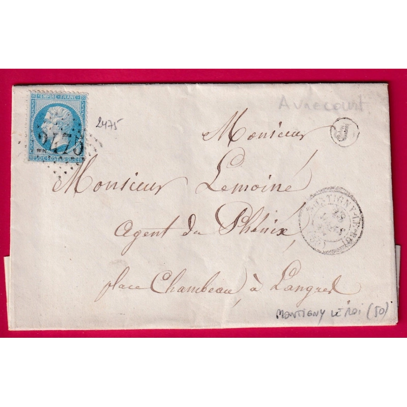 N°22 GC 2475 MONTIGNY LE ROI HAUTE MARNE BOITE RURALE J AVRECOURT POUR LANGRES LETTRE COVER