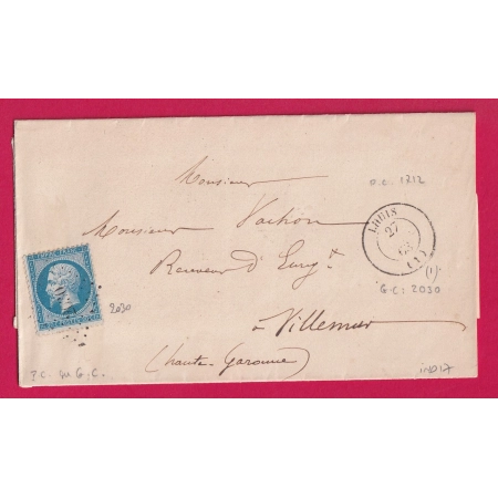 N°22 PC DU GC 2030 LHUIS AIN POUR VILLEMUR HAUTE GARONNE INDICE 17 1863 LETTRE COVER