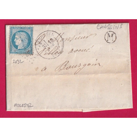 N°60 GC 2532 MORESTEL ISERE BOITE RURALE M CHASSINS POUR BOURGOIN LETTRE COVER