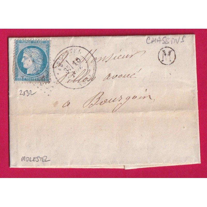N°60 GC 2532 MORESTEL ISERE BOITE RURALE M CHASSINS POUR BOURGOIN LETTRE COVER