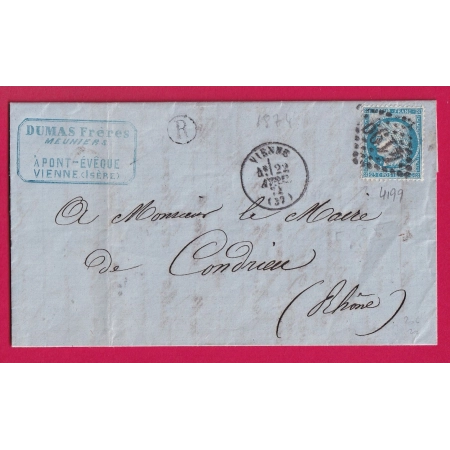 N°60 GC 4199 VIENNE ISERE BOITE RURALE R PONT EVEQUE POUR CONDRIEU RHONE LETTRE COVER