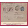 N°90 MONTPELLIER HERAULT TAXE 45C BANDE DE 3 15C DUVAL NOIR LUNEL HERAULT LETTRE COVER