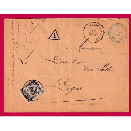 CAD POSTES ET TELEGRAPHE BASSES ALPES TAXE DUVAL 30 DIGNE 1893 CONVOUYEUR LIGNE MARSEILLE A GAP LETTRE COVER