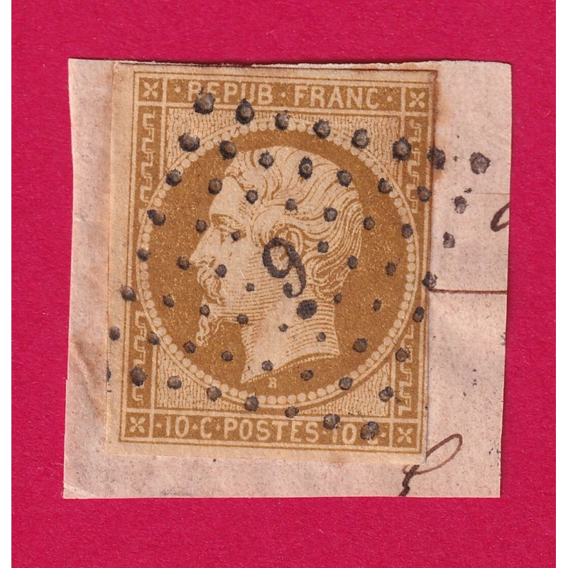 N°9 SUR FRAGMENT PC 9 POINT DE POSITION AGEN LOT ET GARONNE GRILLE TIMBRE BRIEFMARKEN STAMP FRANCE