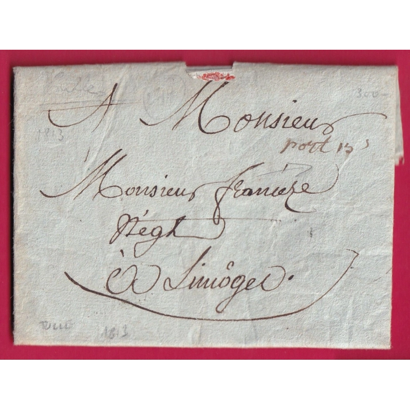LETTRE DE TULLE CORREZE MENTION PORT 15 SOLS POUR LIMOGES HAUTE VIENNE 1813 LETTRE COVER