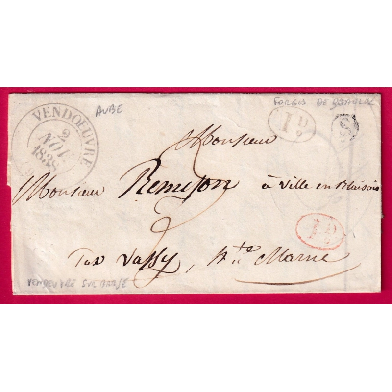 CAD TYPE 13 VENDOEUVRE VENDEUVRE SUR BARSE AUBE BOITE RURALE S BEAULAC DECIME RURAL NOIR ET ROUGE VASSY HAUTE MARNE