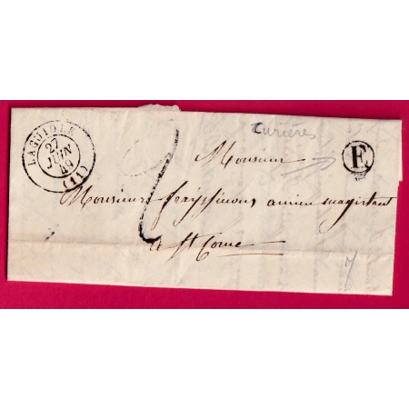 CAD TYPE 15 LAGUIOLE AVEYRON 1849 BOITE RURALE E CURIERES POUR ST COME TAXE TAMPON 2 LETTRE COVER