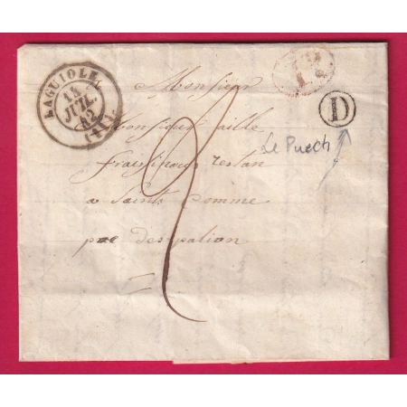 CAD TYPE 15 LAGUIOLE AVEYRON 1842 BOITE RURALE D LA PUECH DECIME RURAL POUR ST COME LETTRE COVER