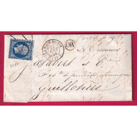 N°14 PC 3387 LA TOUR DU PIN ISERE OR ST VICTOR DE CESSIEU POUR LYON LA GUILLOTIERE LETTRE COVER