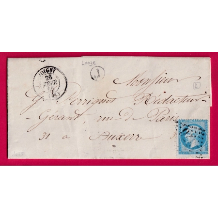 N°22 GC 1876 JOIGNY YONNE BOITE RURALE J LOOZE POUR AUXERRE  LETTRE COVER