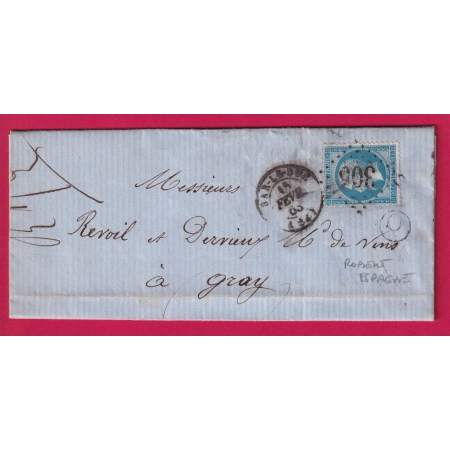 N°22 GC 305 BAR LE DUC MEUSE BOITE RURALE Q ROBERT ESPAGNE POUR GRAY HAUTE SAONE LETTRE COVER