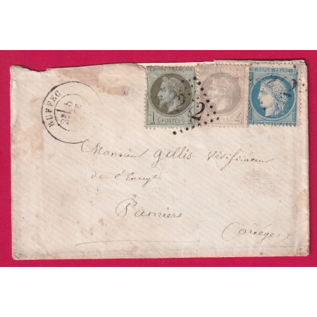 N°37 25 27 GC 3242 RUFFEC CHARENTE 5 SEPTEMBRE 1871 POUR PAMIERS ARIEGE LETTRE COVER