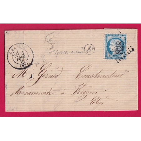N°60 GC 828 CHABLIS YONNE BOITE RURALE F ST CYR LES COLONS POUR VIERZON CHER LETTRE COVER