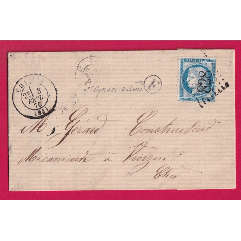 N°60 GC 828 CHABLIS YONNE BOITE RURALE F ST CYR LES COLONS POUR VIERZON CHER LETTRE COVER