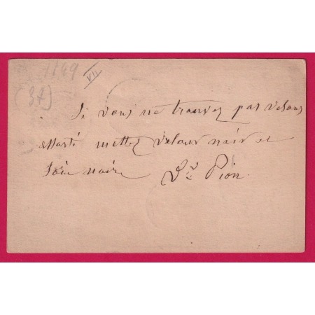 CARTE PRECUSEUR TAXE 15 MANUSCRIT LA COTE ST ANDRE ISERE POUR LYON  LETTRE COVER
