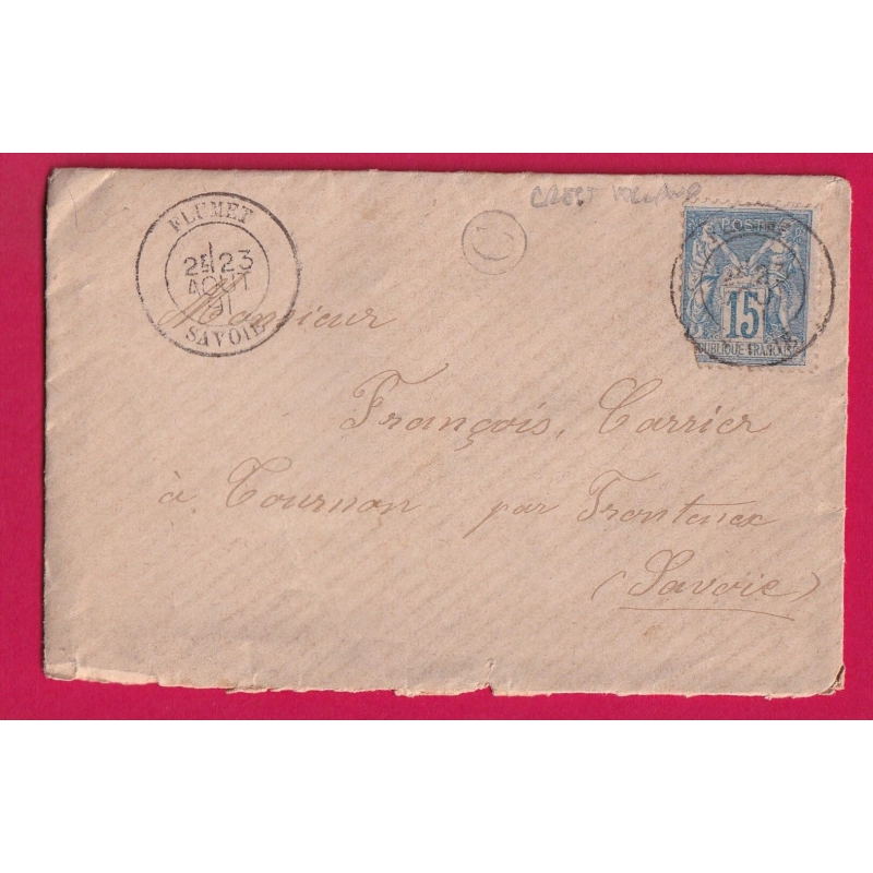 N°90 CAD TYPE 18 FLUMET SAVOIE BOITE RURALE C CREST VOLLAND POUR TOURNON PAR FRONTENEX SAVOIE LETTRE COVER