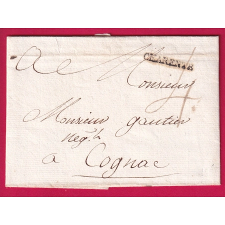 MARQUE CHARENTE DE TONNAY LENAIN N°3 1766 POUR COGNAC CHARENTE LETTRE COVER