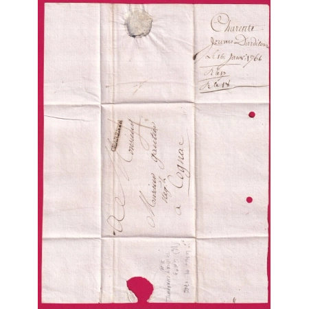 MARQUE CHARENTE DE TONNAY LENAIN N°3 1766 POUR COGNAC CHARENTE LETTRE COVER