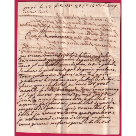 MARQUE BEAUMONT DE LOMAGNE HAUTE GARONNE LENAIN N°3 INDICE 17 1781 POUR AUCH LETTRE COVER