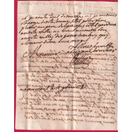 MARQUE BEAUMONT DE LOMAGNE HAUTE GARONNE LENAIN N°3 INDICE 17 1781 POUR AUCH LETTRE COVER