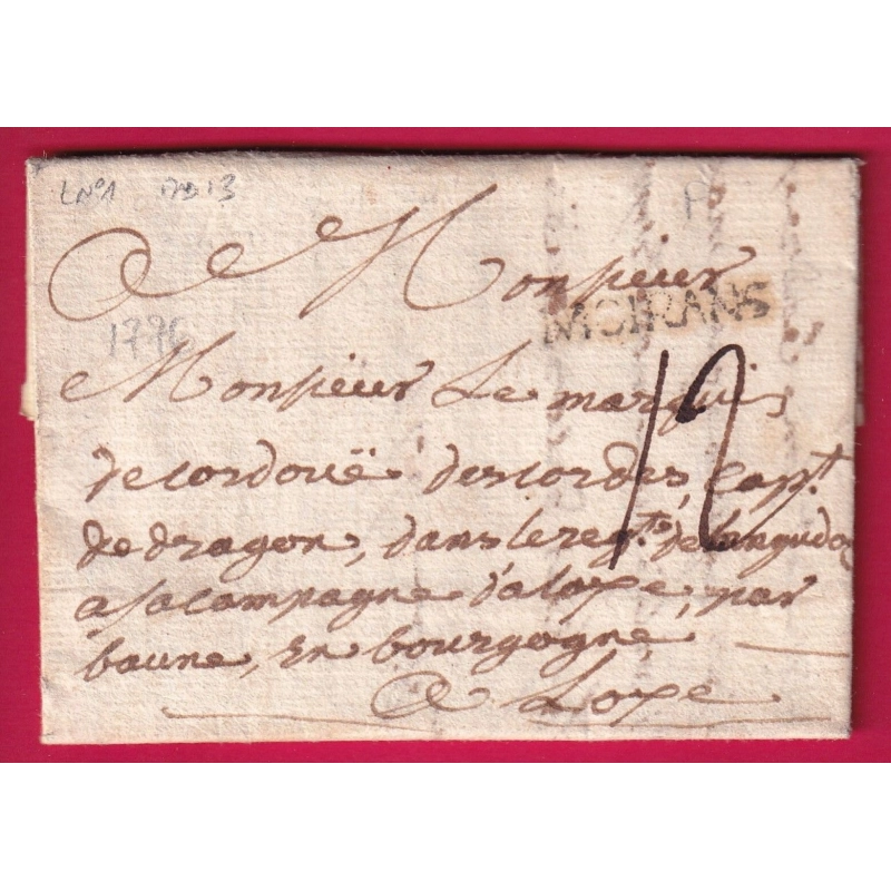 MARQUE MOIRANS ISERE 1776 LENAIN N°1 INDICE 13 POUR BEAUNE COTE D'OR LETTRE COVER