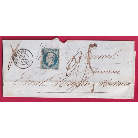 N°10 PC 2128 MONTPELLIER HERAULT TAXE MANUSCRIT 25 POUR LUNEL LETTRE COVER