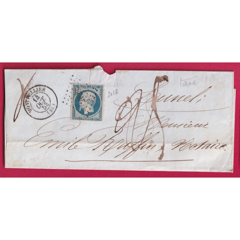 N°10 PC 2128 MONTPELLIER HERAULT TAXE MANUSCRIT 25 POUR LUNEL LETTRE COVER