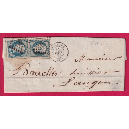 N°10 X2 PC 441 BORDEAUX GIRONDE POUR LANGON LETTRE COVER