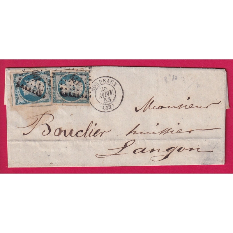 N°10 X2 PC 441 BORDEAUX GIRONDE POUR LANGON LETTRE COVER