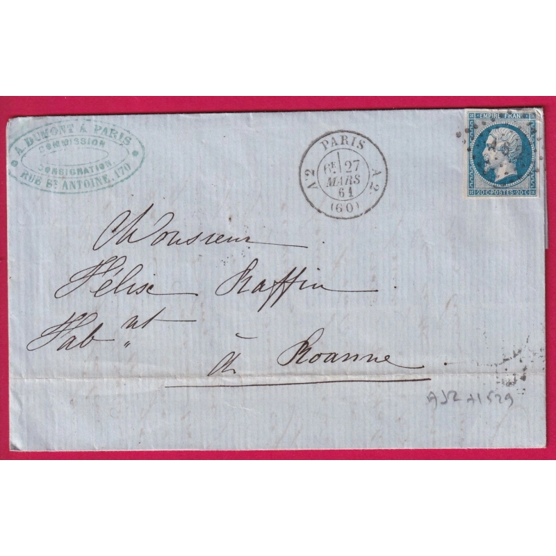 N°14 PARIS A2 60 A2 LOSANGE AS2 POUR ROANNE LOIRE LETTRE COVER