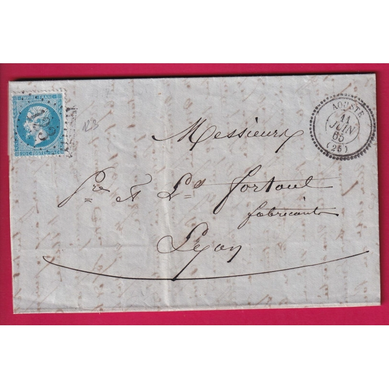 N°22 GC 123 AOUSTE DROME CAD TYPE 22 POUR LYON RHONE LETTRE COVER