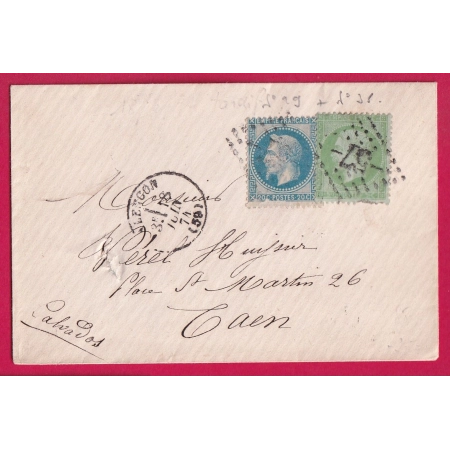 N°29 + 35 GC 57 ALENCON ORNE CAD TYPE 16 1874 POUR CAEN CALVADOS LETTRE COVER