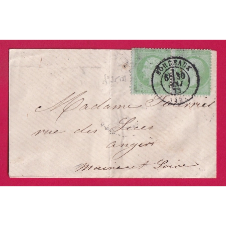N°35 PAIRE CAD TYPE 17 BORDEAUX GIRONDE 30 MAI 1872 POUR ANGERS MAINE ET LOIRE LETTRE COVER