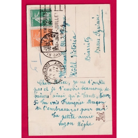 N°158 159 PARIS JEUX OLYMPIQUES 924 RUE JOUFFROY 15.4.1924 POUR BIARRITZ BASSES PYRENEES LETTRE COVER
