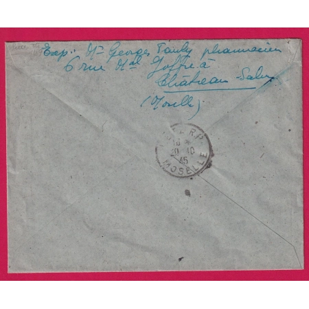 N°694 PAIRE RECOMMANDE PROVISOIRE CHATEAU SALINS MOSELLE POUR METZ LETTRE COVER