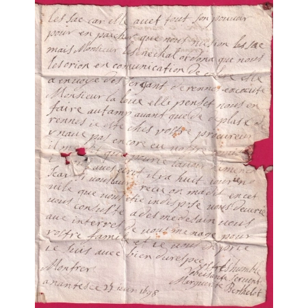 LETTRE DE NANTES LOIRE INFERIEURE 1698 TEXTE PROCES DE RENNES ILLE ET VILAINE LETTRE COVER