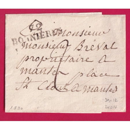 MARQUE 72 BONNIERES SEINE ET OISE 1830 POUR MANTES INDICE 14 LETTRE COVER