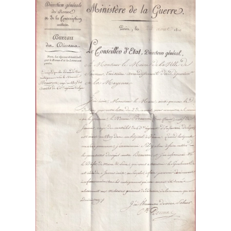 FRANCHISE MINISTRE DE LA GUERRE PARIS 1810 POUR SAUMUR MAINE ET LOIRE LETTRE COVER