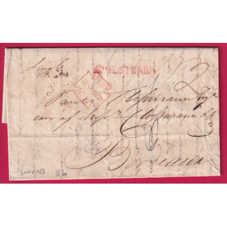 MARQUE ANGLETERRE EN ROUGE LETTRE DE LONDRES LONDON 1830 POUR BORDEAUX GIRONDE COVER