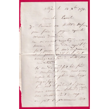 LETTRE EN FRANCHISE DES POSTES CAD TYPE 16 ALLEGRE HAUTE LOIRE POUR LA POSTE DE MOULINS ALLIER 1873 LETTRE COVER