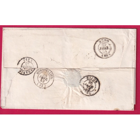 CAD TYPE 15 CHAMPAGNEY HAUTE SAONE BOITE RURALE B PLANCHER LES MINES POUR BEDARIEUX HERAULT 1853 LETTRE COVER
