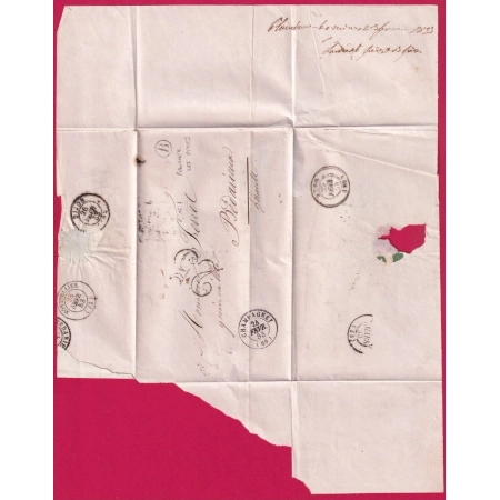 CAD TYPE 15 CHAMPAGNEY HAUTE SAONE BOITE RURALE B PLANCHER LES MINES POUR BEDARIEUX HERAULT 1853 LETTRE COVER