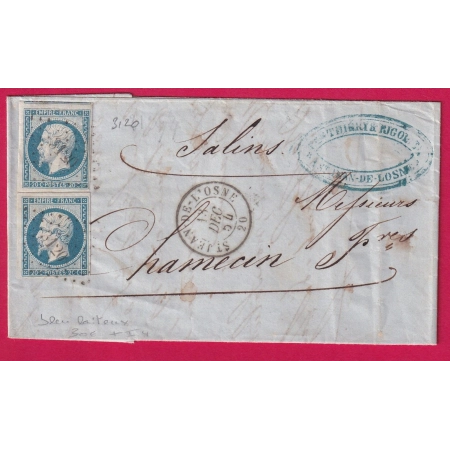 N°14 BLEU LAITEUX X2 PC 3120 ST JEAN DE LOSNE COTE D'OR LETTRE COVER