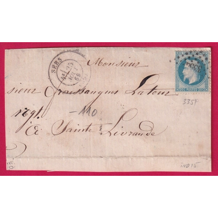 N°29 PC DU GC 3354 SEES ORNE CAD TYPE 17 POUR STE LIVRANDE DEVANT DE LETTRE COVER