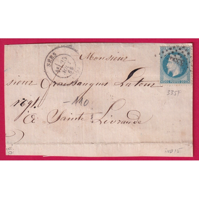 N°29 PC DU GC 3354 SEES ORNE CAD TYPE 17 POUR STE LIVRANDE DEVANT DE LETTRE COVER