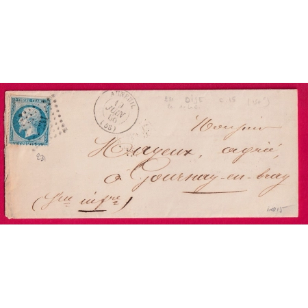 N°22 PC DU GC 231 AUNEUIL OISE POUR GOURNAY EN BRAY SEINE INFERIEURE INDICE 15 LETTRE COVER