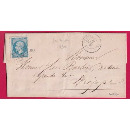 N°22 PC DU GC 1396 EVERMEU SEINE INFERIEURE CAD TYPE 15 INDICE 17 POUR DIEPPE LETTRE COVER