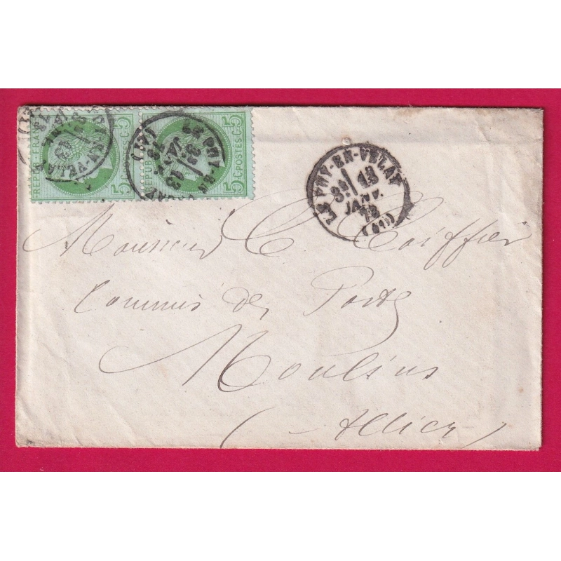 N°53 PAIRE LE PUY EN VELAY HAUTE LOIRE TARIF CARTE DE VISITE POUR MOULINS ALLIER COMMIS DES POSTES LETTRE COVER